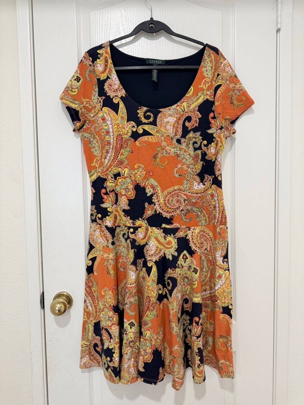 Lauren Ralph Lauren Paisley Fit & Flare Dress XL Multicolor Boho Scoop Neck - Picture 1 of 7